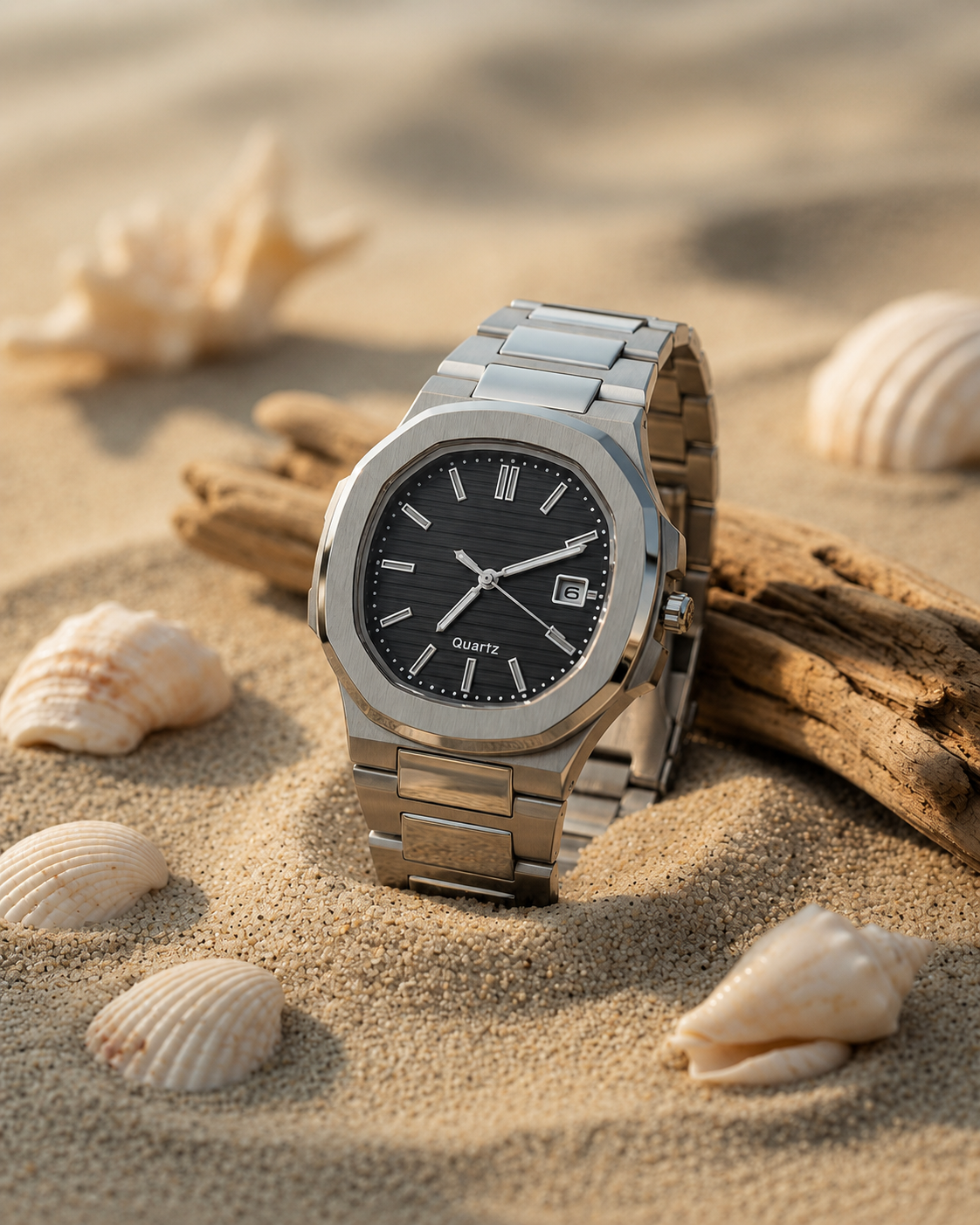 Nautilus Quartz Men's Luxury Watch - Silver
