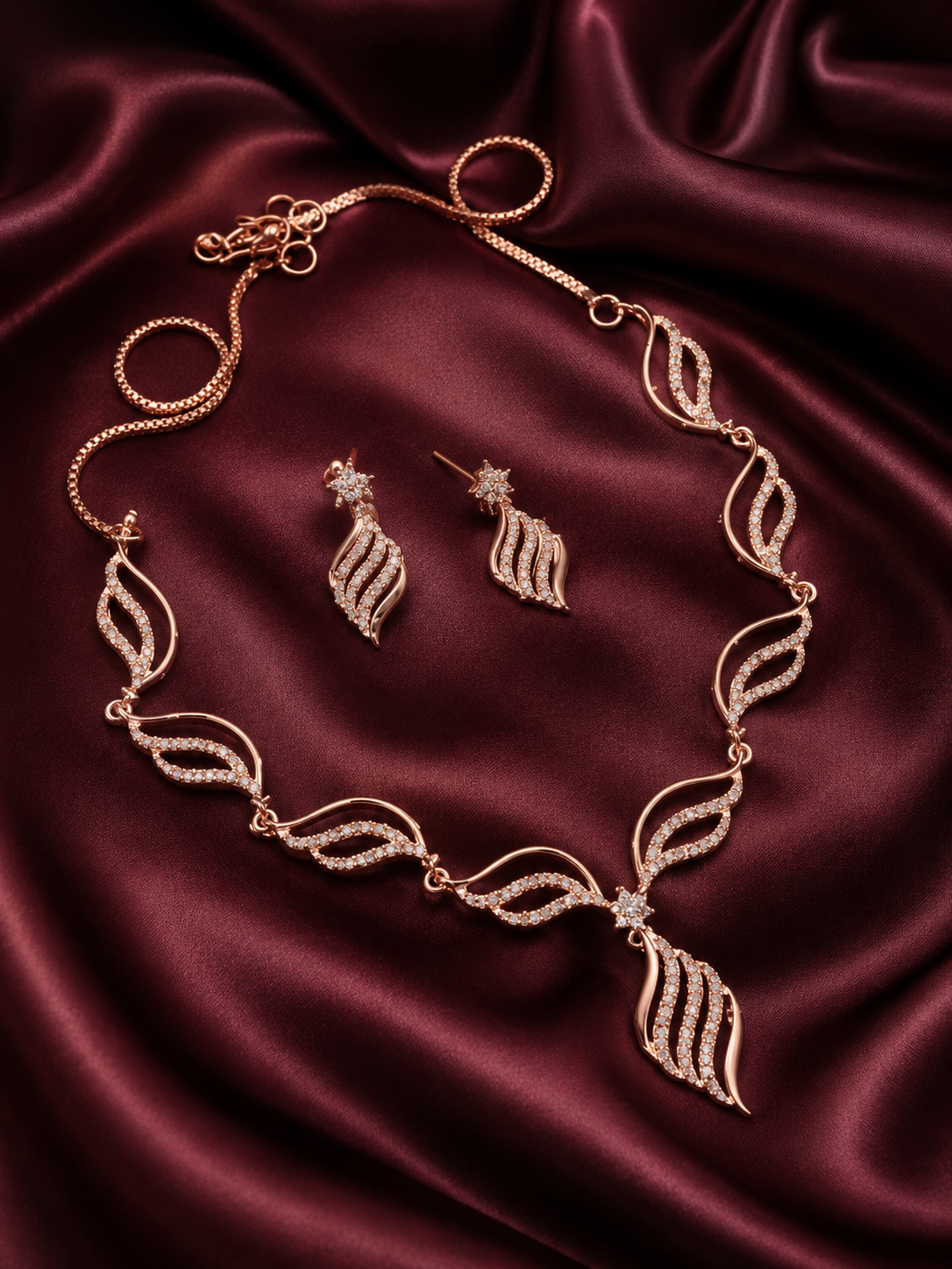 Beautiful Jewellery Set With American Diamond (Rose Gold)